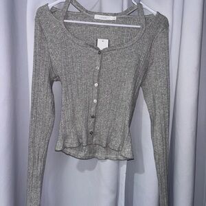 Lush Gray Ribbed‎ Button Down Shirt